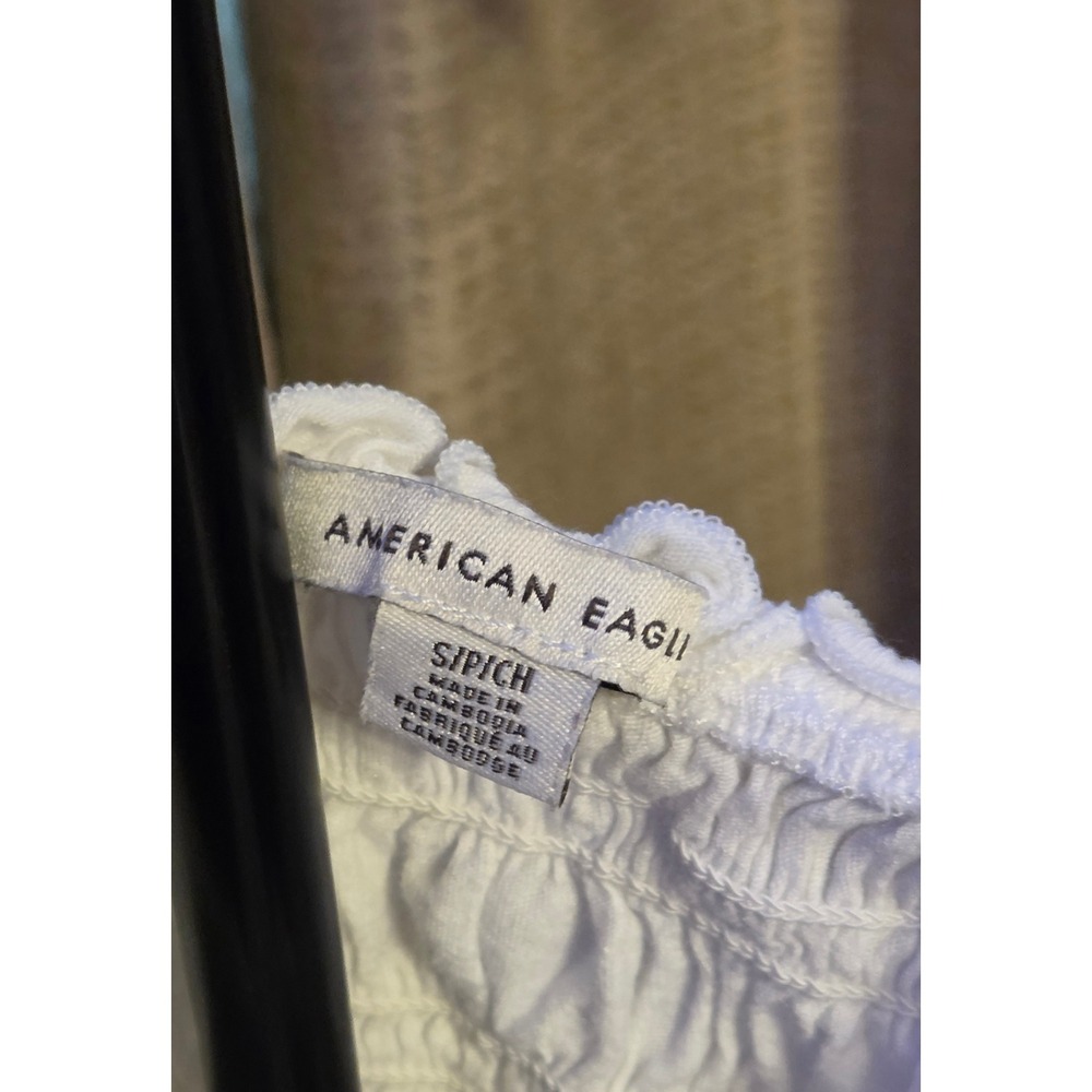 American Eagle‎ Smocked Ruffled Crop Top Women's Size Small White - Picture 2 of 7
